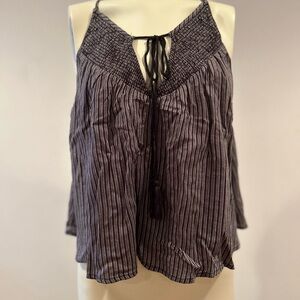 Strappy stripped blouse with tie at neck.  Adjustable straps